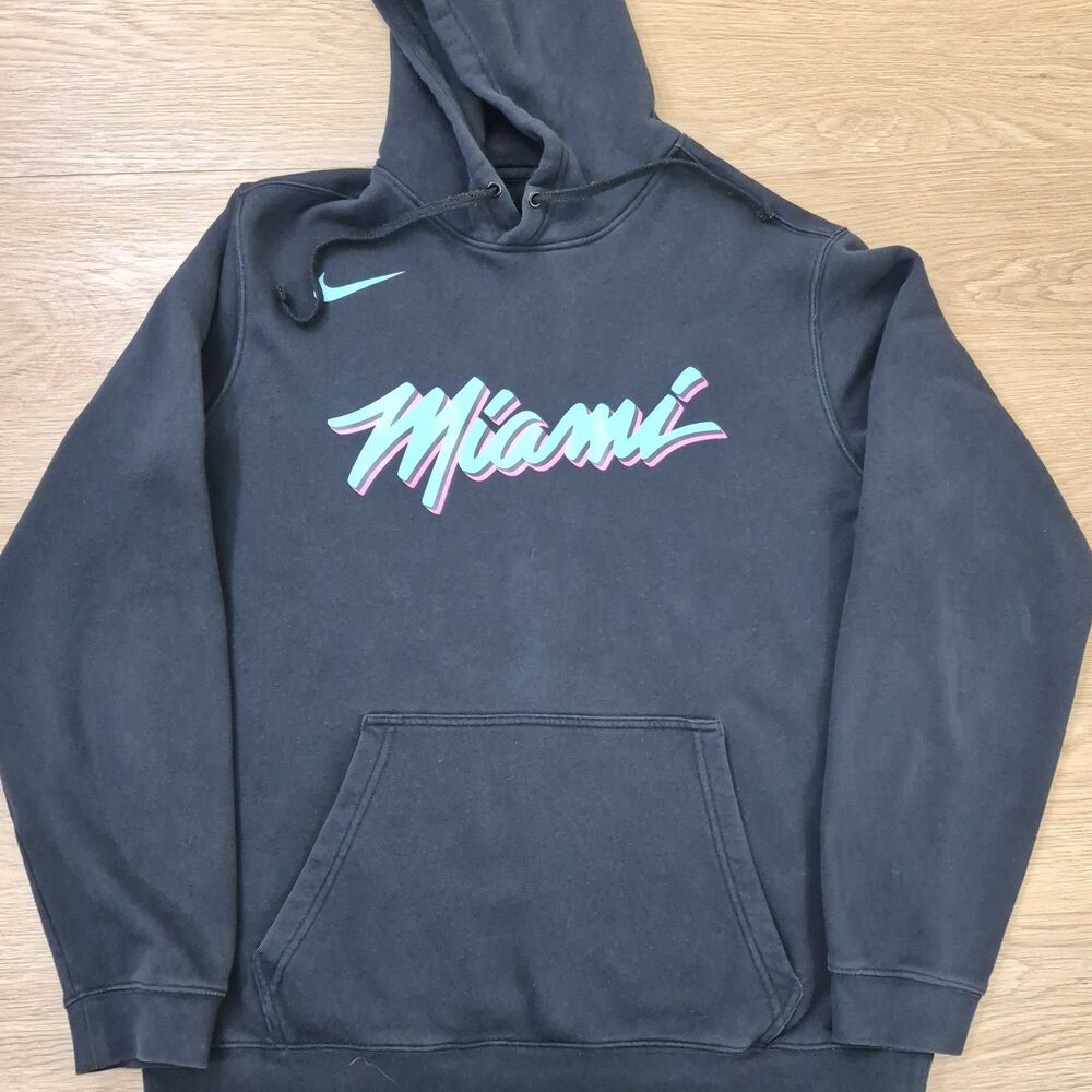 Nike Miami Heat Hoodie Mens XL Black Swoosh Logo Pullover Sweater NBA Pouch